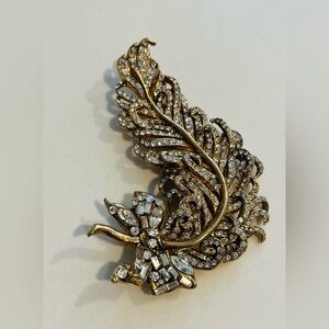 Wendy Gell Vintage Signed Feather Bow Crystal Flower Leaf Pin Brooch